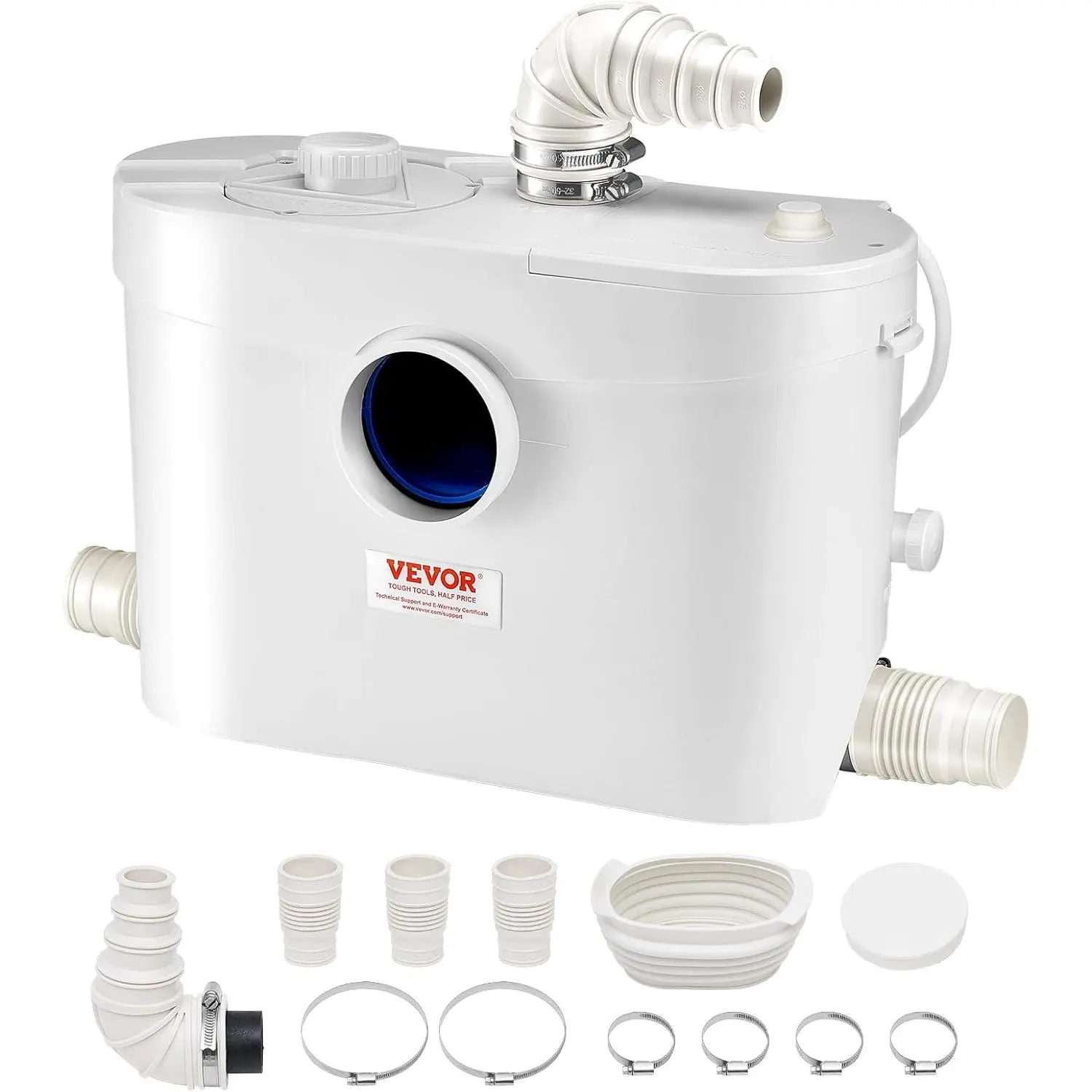 VEVOR 900W 1.2 HP Macerator Toilet Pump, 48 GPM Flow, 40 ft/12 m Head, 4 Water Inlets, Upflush Waste Water Disposal Machine for Toilet, Basement, Bathtub