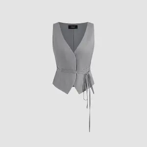 Cider [size 2-26] V-neck Solid Knotted Blazer Vest