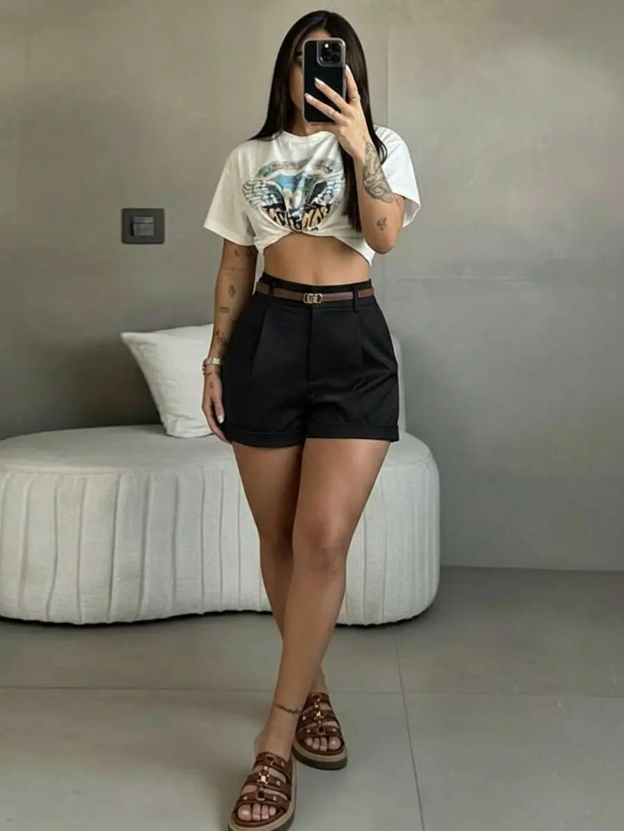 Women's High Waist Suit Shorts Pleated Smooth Woven Slim Fit Office Pair for Work and Errands