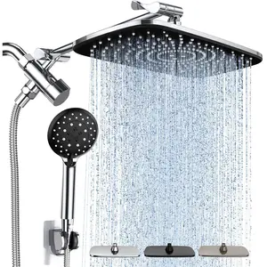 Veken High Pressure Rain Shower Head Combo with Extension Arm- Wide Showerhead with Handheld Water Spray - Adjustable Dual Showerhead with Anti-Clog Nozzles - Silver Chrome
