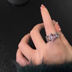 Heart Pink Diamond Women's Fashion Luxury Niche High-End Versatile Open Ring