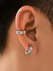 Minimalist Temperament Plain Color Stainless Steel Ear Cuff, Fashionable Earrings for Men & Women, Trendy All-match & Exquisite Jewelry for Birthday Gift, Fashionable Hoop Earrings