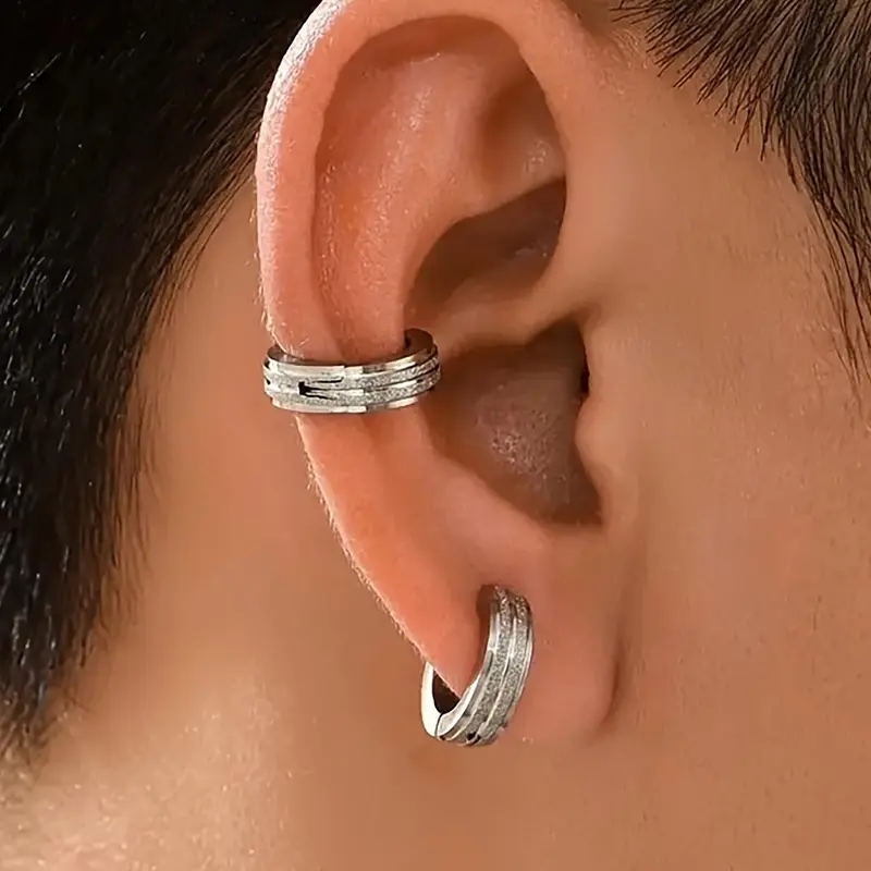 Minimalist Temperament Plain Color Hypoallergenic Stainless Steel Ear Cuff, Hypoallergenic Daily Hoops, Earrings for Men & Women, All-match & Exquisite Jewelry for Birthday Gift