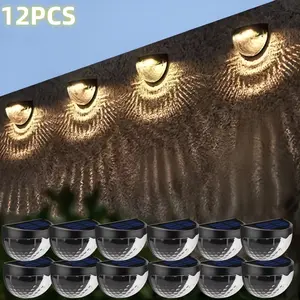 6/12pcs Solar Fence Lights Solar Deck Lights Solar Wall Lights, IP44, Rechargeable Solar Cells, Suitable for Front Porch, Security Lights Wall Mounting, Patio, Fence Garage, Decoration, Wall Light Bars, Searchlight.