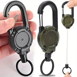 2-Pack Heavy Duty Retractable Keychains - Multi-Function Carabiner with Super Strong Steel Cable, Easy to Use, Unisex Design for Hiking, Camping & Climbing