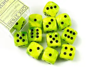 Vortex Bright Green & Black D6s (12) | D6 Block | Chessex Dice (12)