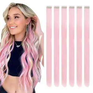 Vlasy 6Pcs/Pack 20-Inch Colored Clip-In Synthetic Hair Extensions, 10 Trendy Colors, High-Temperature Resistant, for Daily Makeup Styling, Colored Hair Extensions, Hair Extensions For Instant Color Change