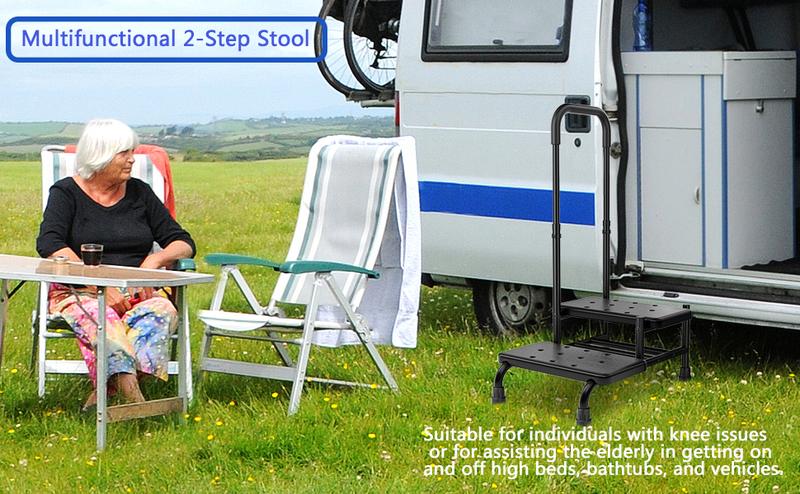 Step Stool with Handle, Non Slip Platform and Adjustable Handrail, Two Step Stool for Ederly, Adults and Handicap, Heavy Duty Foot Stool for High beds, Kitchen, Bathtub Step Stool with Handle, Non Slip Platform and Adjustable Handrail, Two Step Stool for Ederly, Adults and Handicap, Heavy Duty Foot Stool for High beds, Kitchen, Bathtub