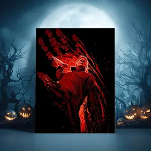 1 Count Wooden Framed Canvas, Horror Blood Shadow Killer Poster, Halloween Decorative Poster, Funny Poster, Horror Poster Party Hanging Picture, Modern Art For Living Room, Bedroom, Family Decoration, Ideal Gift, Waterproof, Artistic Print