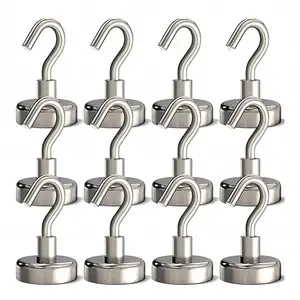 80LBS Heavy Duty Magnetic Hooks (12 Pack) – Strong Neodymium Magnets, No Drill Wall Mount, CNC Machined Stainless Steel, Multi-Use for Cruise, Grill, Fridge & Kitchen Organizer