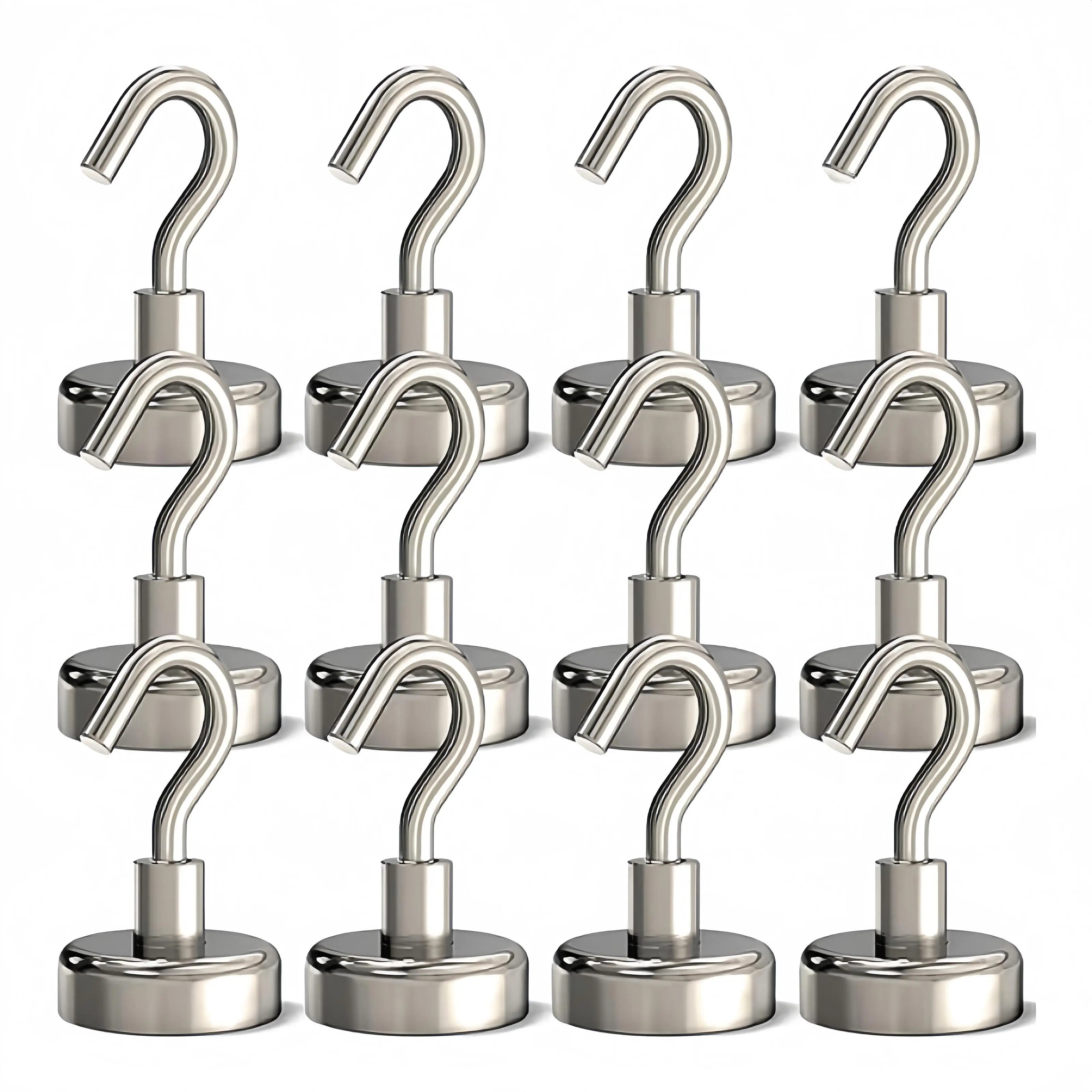 80LBS Heavy Duty Magnetic Hooks (12 Pack) – Strong Neodymium Magnets, No Drill Wall Mount, CNC Machined Stainless Steel, Multi-Use for Cruise, Grill, Fridge & Kitchen Organizer