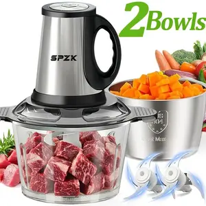 Food Chopper with 2 Bowl And 2 Blades, Helps Break Variety Of Foods, Meats, Salads, Nuts, Food Processor Electric, Meat Grinder, Mincer for Kitchen,, Meat Grinder, Electric Vegetable Chopper, Garlic Press-Crusher, Masher