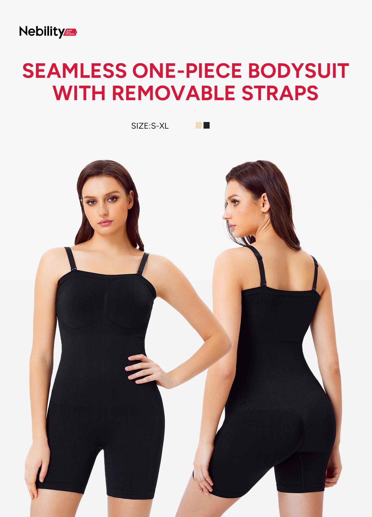 Nebility Women's Solid Seamless Black body shapewear, Minimalist Basic Comfort faja suit Compression Womenswear Shaper Clothes Corset Adjustable Waist Cincher