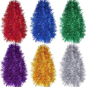 90 ft 6 Rolls Christmas Tinsel Garland for Tree Decor Glitter Metallic Twist Hanging Garland Colorful for Wedding Birthday Party Home Indoor Outdoor