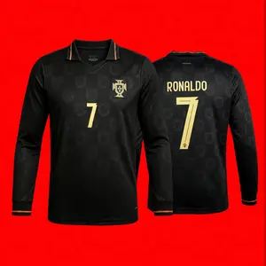 2025 Portugal Special Kit Black 7# Cristiano Ronaldo Long Sleeve Soccer Jersey Fans Version Breathable