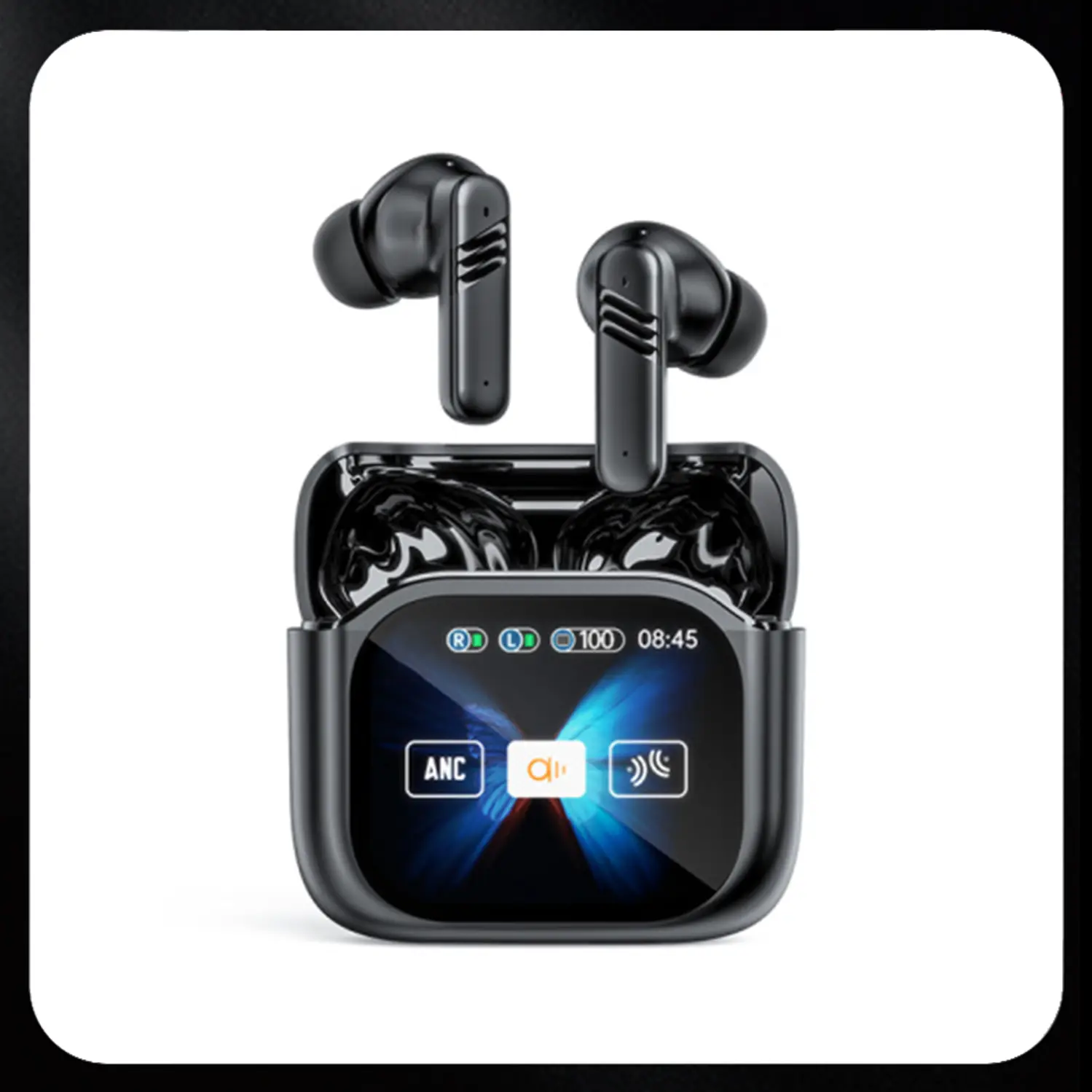 Bluetooth 6.0 Wireless Earbuds with LCD Touch Screen Case, Active Noise Cancelling, Find My Earbuds Function, HiFi Stereo Sound, 60H Playtime, IPX7 Waterproof Ear Buds for Daily Use, Workout & Calls