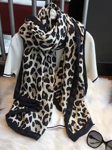 Women's Leopard Print Scarf, Fall Winter Korean Style Versatile Long Dual-Sided Shawl, Student Lace Wrap, Fashion Accessory