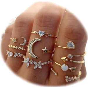 Boho Retro Stackable Rings Sets for Women Knuckle Joint Finger Knuckle  Ring Sets Moon Stars Stack Preppy Statement Rings Cute Trendy Stuff