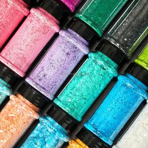 US Warehouses 24 Bottles Holographic Chunky Glitter for Art Nail Slime Tumbler Jewelry Making Epoxy Resin Sequin Flake Sparkle