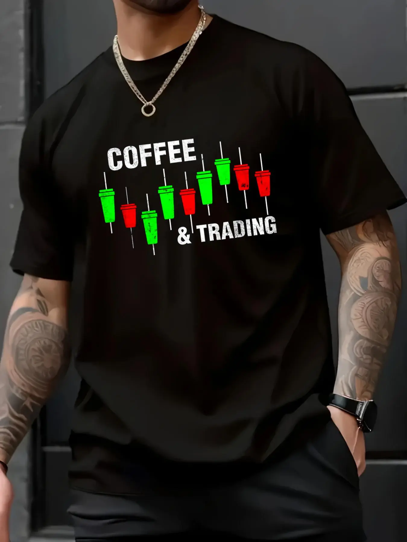 Men's 100% Cotton Unisex Coffee & Trading PIPs Forex CFD Day Trader Tshirt - Loose, Round Neck, Breathable, Casual Shortsleeve Menswear Top for Spring & Summer Tshirt Lovers, Jackets