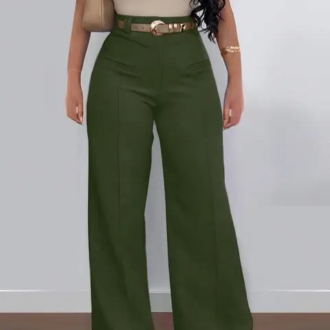 Women's Plain Pocket Fitted Wide Leg Pants, Casual Pocket Waist High Rise Comfy Lady Womenswear Trousers for Spring & Fall, Women's Bottoms for Daily Wear