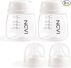 Baby Bottles, 6oz/180ml 2 Pack, Includes Nipples and Lids, NCVI Milk Bottles Set Compatible Electric Pump