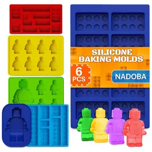 6 Pcs Silicone Molds-Fun Robot & Brick Non-Stick Shapes, Heat-Resistant, Easy to Use and Clean, Silicone Molds Design For Candy, Chocolate, Ice, Gelatin, and Cake Decorating