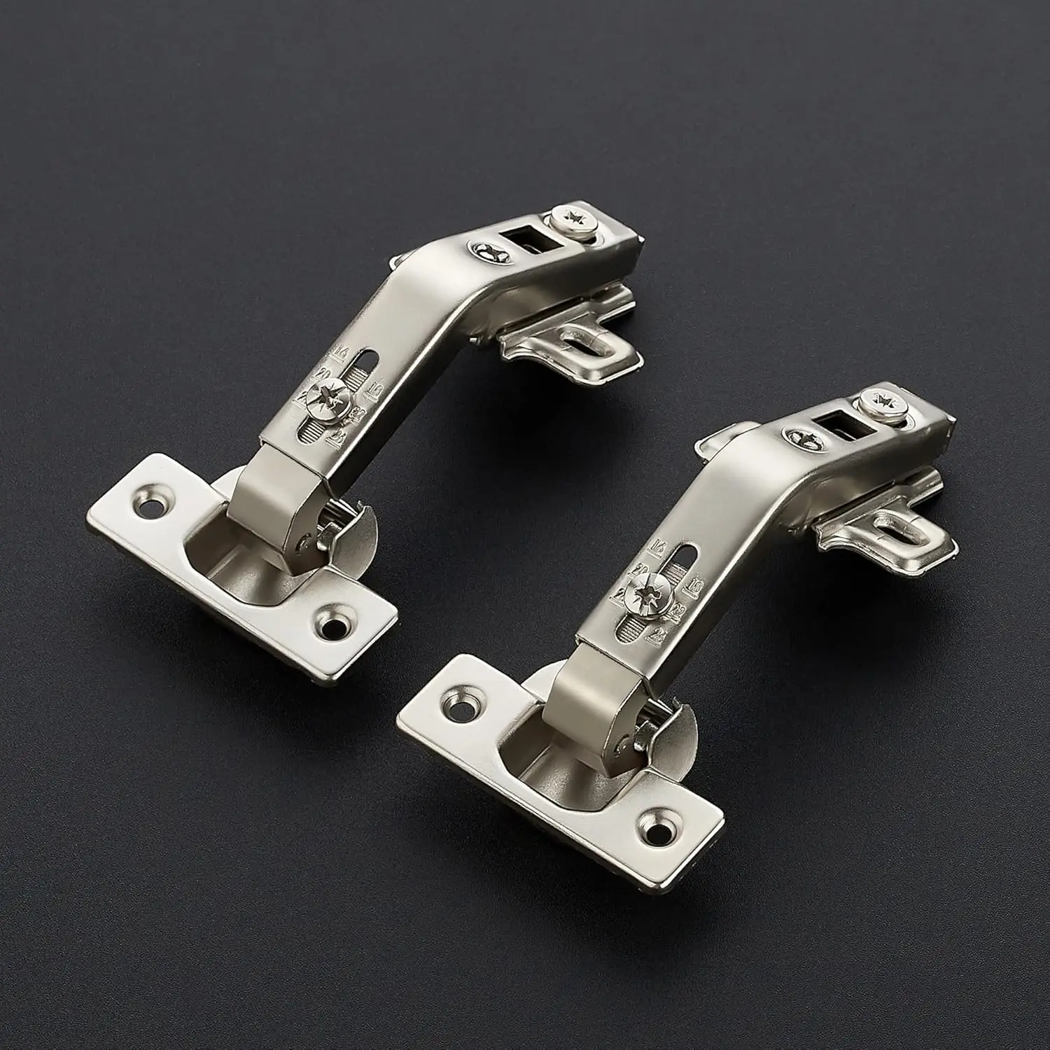 Metal 135° Opening Concealed Full Overlay Face Frame Kitchen Cabinet Hinges + Screws, 2-Pack Lazy Susan Compatible Corner Cabinets Hardware, 1-2/5in Diameter, 4-Way Adjustable, Anti-Rust, Removable Mounting Plate