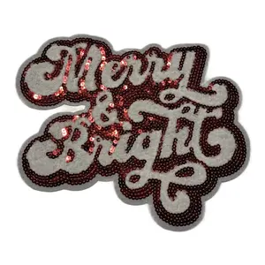 Merry& Bright Sequence and Chenille Iron On Patch for Clothes - Perfect for the Holidays