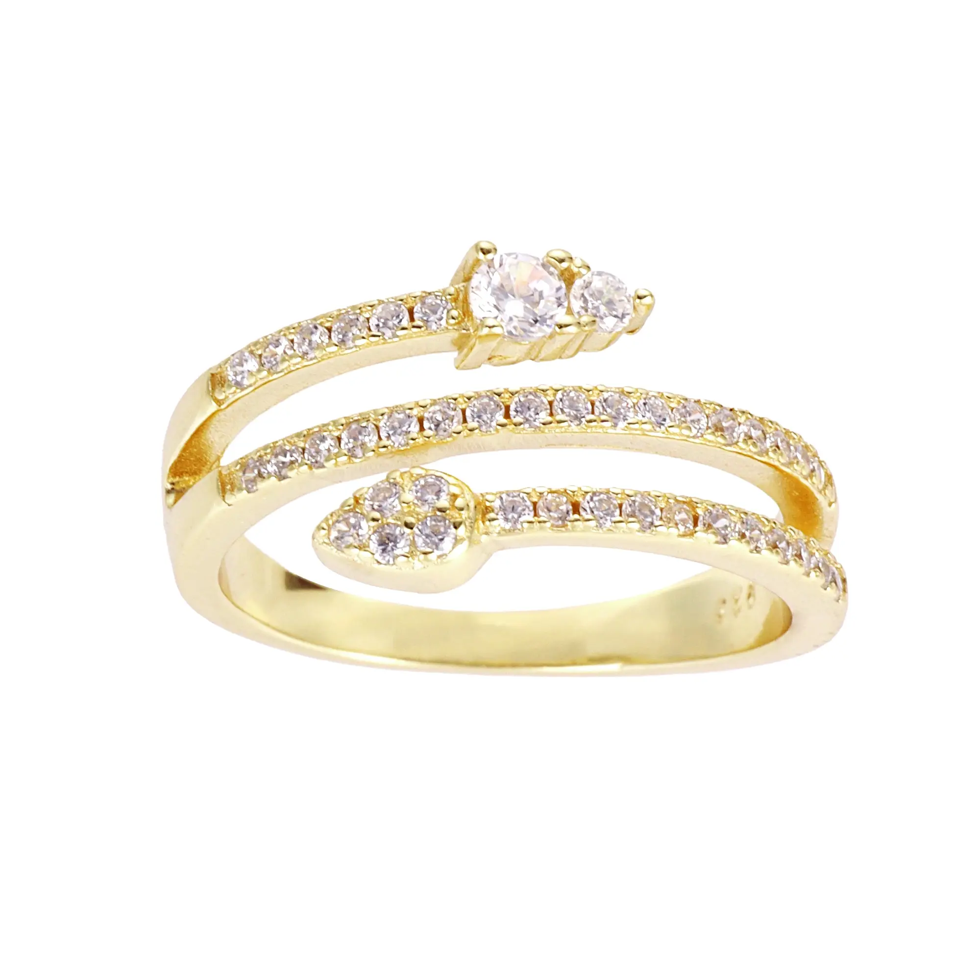 925 Sterling Silver Snake Bypass Ring - Sparkling Micro-Pavé CZ