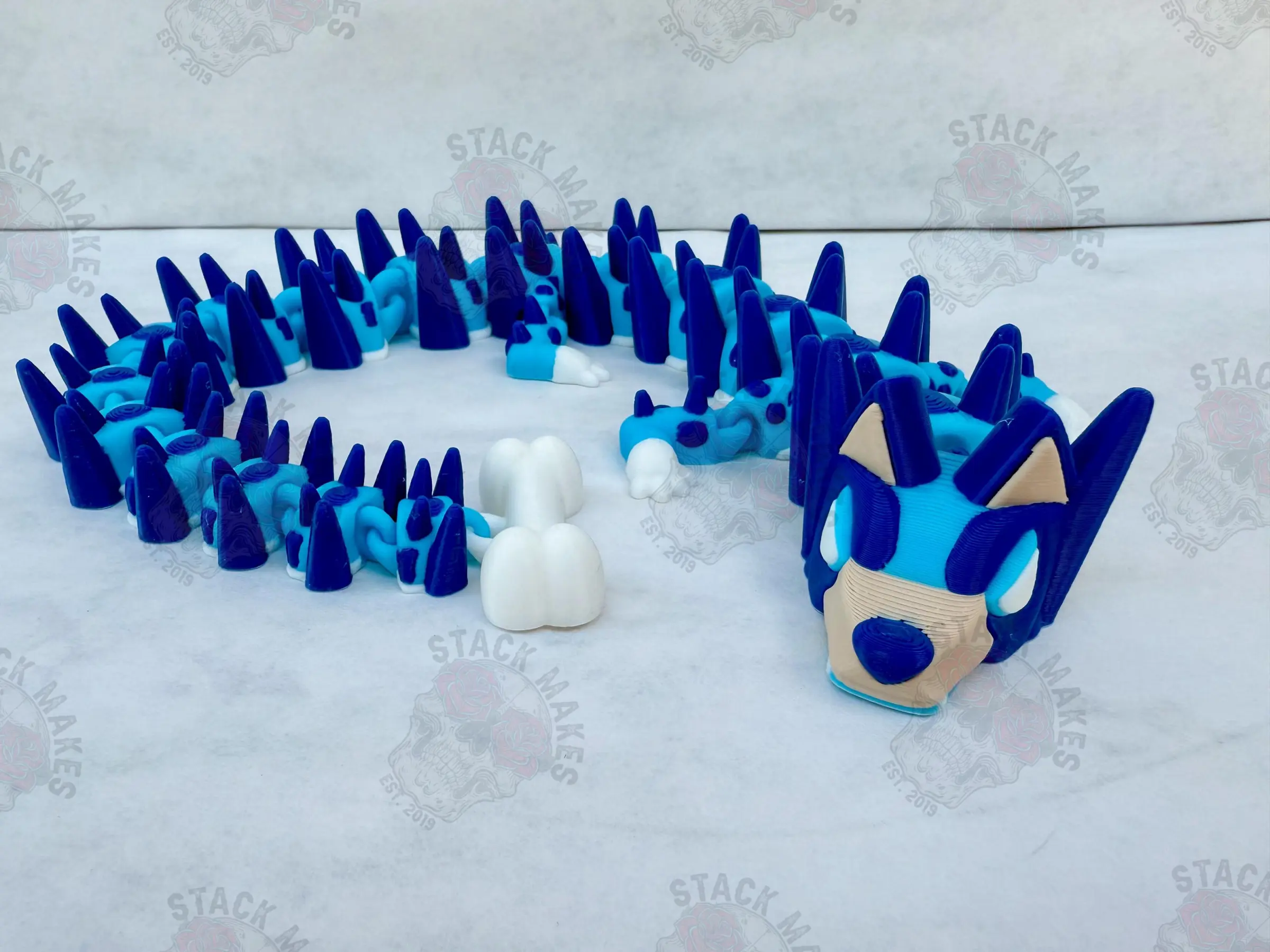 Articulated blue dog inspired dragon 3D printed collectible, blue dog