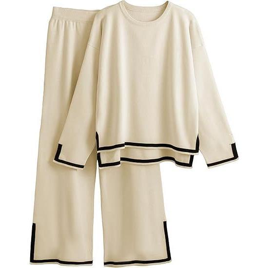 Women’s 2 Piece Sweater Sets Long Sleeve Knit Pullover and Wide Leg Pants Tracksuit for Stylish Lounge WearGift
