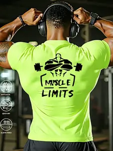 Men’s Gym Workout T-Shirt, Muscle Limits Graphic Tee, Quick-Dry Breathable Compression Top, Slim Fit Athletic Shirt for Fitness Training, Outdoor Sports & Streetwear Athleisure, Multi-Wear Casual Top for Daily OOTD  Gothic Gym Wear