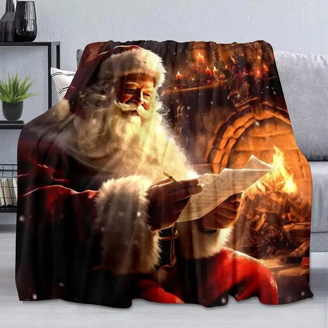 Santa Claus Throw Blanket, Merry Christmas Blanket, Xmas Winter Holiday Blanket, Cozy Warm Lightweight Soft Blanket, Fuzzy Plush Flannel Blanket, Fleece Blanket for Couch, Sofa, 40x50