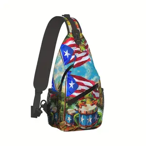 [Made in US] Crossbody Chest Bag Hiking Puerto Rico And Frogs Shoulder Bag Folding Large Capacity Fashion Durable Can Be Used for Shopping, Work, Leisure Travel Beach Bag Fishing Backpack