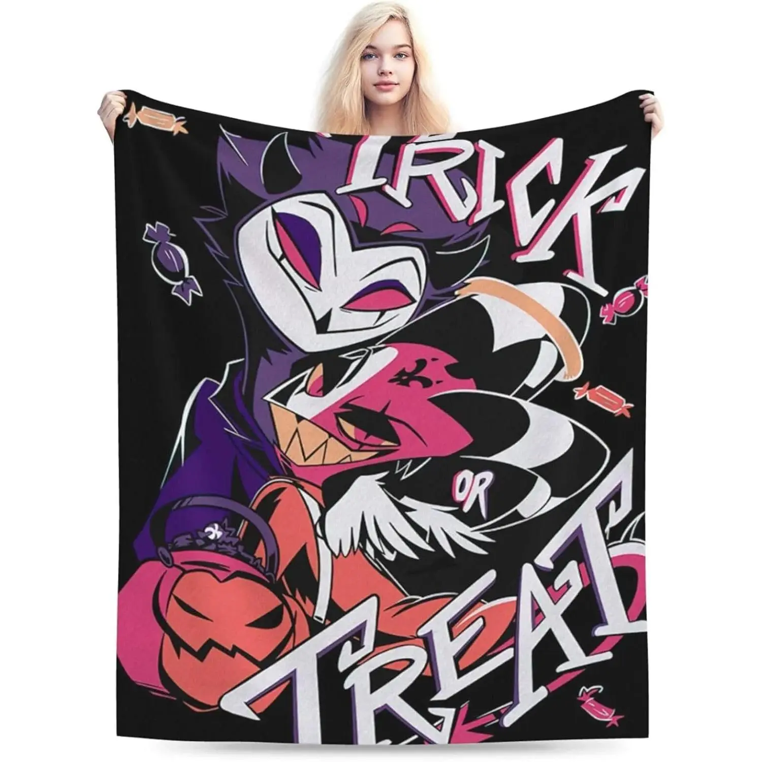 Helluva Song Dance Boss Throw Blanket Fleece Blanket Warm Sofa Blankets King Size Blankets for All Season Casual Blankets for Hotel Beautiful Outdoor Blankets for Running 50x60", Black