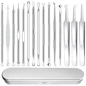 15 PCS Professional Blackhead Remover Comedone Pimple Popper Tool Kit, Stainless Steel Extractor Tools for Removing Zit on Face - Acne Removal Kit with Metal Case (Silver)