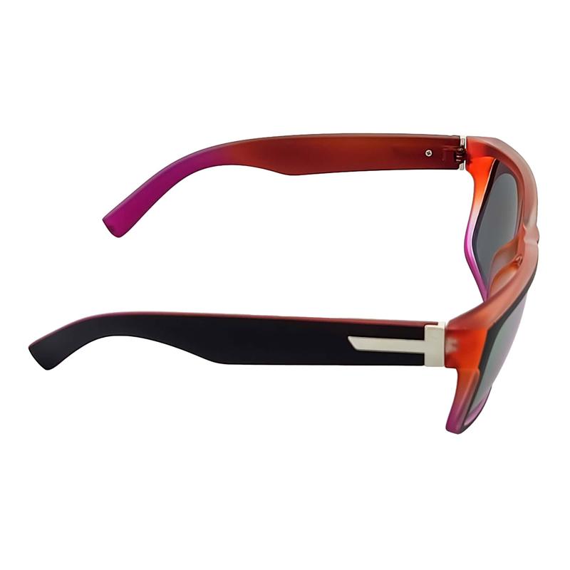 ENZO - Modern Sports Thick Square Sunglasses Black-Red Orange Mirror