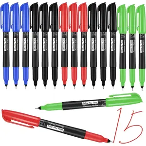 Ultra Fine Point Permanent Markers, 15 Pack Extra Fine Tip 0.4 mm Marker, Black, Red, Blue, Green, Assorted Colors, Quick-Drying, Waterproof, Fade-Resistant, Ideal for Home, Office, School