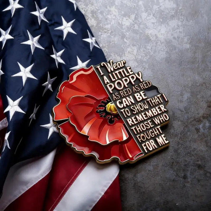 American Red Friday Brooch, Exquisite Anniversary Brooch, Delicate Red Patriotic Tribute Badge, Veterans' Metal Poppy Brooch