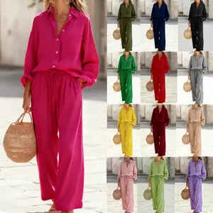2026 Casual Linen Feel Outfits for Women |       Basic Solid 2 Piece Lounge Set |       Long Sleeve Fall Fashion Trends 4020