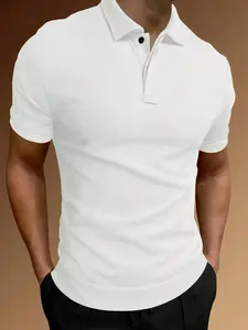 1-Count Retro Men's White Polo T-Shirt, Breathable Solid Short Sleeve Collared Top, Minimalist Workwear Style for Office & Outdoor Daily Wear