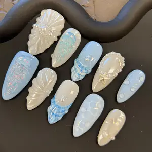 Mermaid Tail & 3D Jellyfish Inspired Press On Nails | Summer Holiday Vacation Event Nails | JasmineNailArt | Handmade Press On Nails