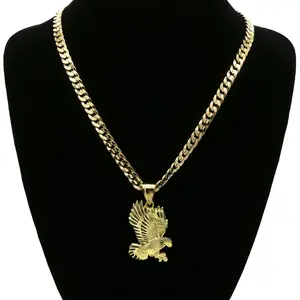 18K Gold Plated Eagle Hip-Hop Pendant 6mm Cuban Chain Necklace 24" - Unisex, Brass, Casual Accessory for Any Occasion
