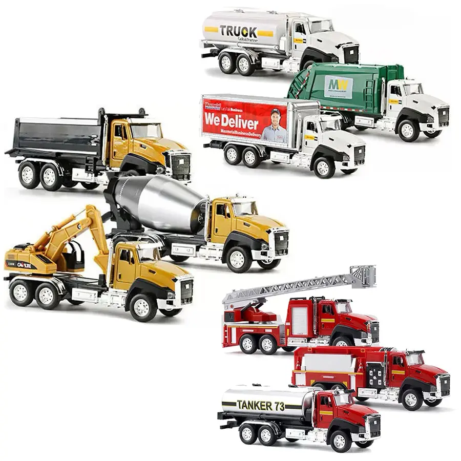 [SummerVibes]  3-in-1 Model Car Set 1:50 Scale Construction Vehicles City Traffic Trucks & Fire Engines Perfect Gift for Kids