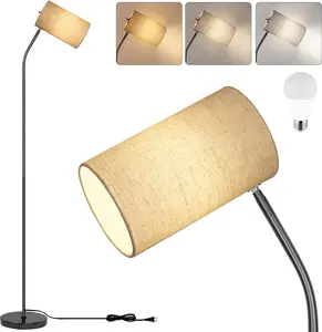 Arc Floor Lamp for Living Room with 9W 3 Color Temperatures Bulb Modern Reading Standing Lamps for Bedroom,Office,Living Room Knob Switch on Head Corner Lamp for Small Space (Beige/Black/3CCT)