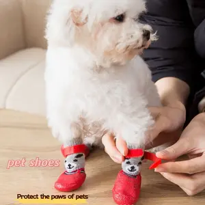 Pet Bear Socks + Velcro, 4 Pairs Anti-Slip Pet Socks, Suitable for Small Dogs and Cats, Kitten Shoes, Waterproof Silicone Rain Shoes, Perfect Christmas Gift