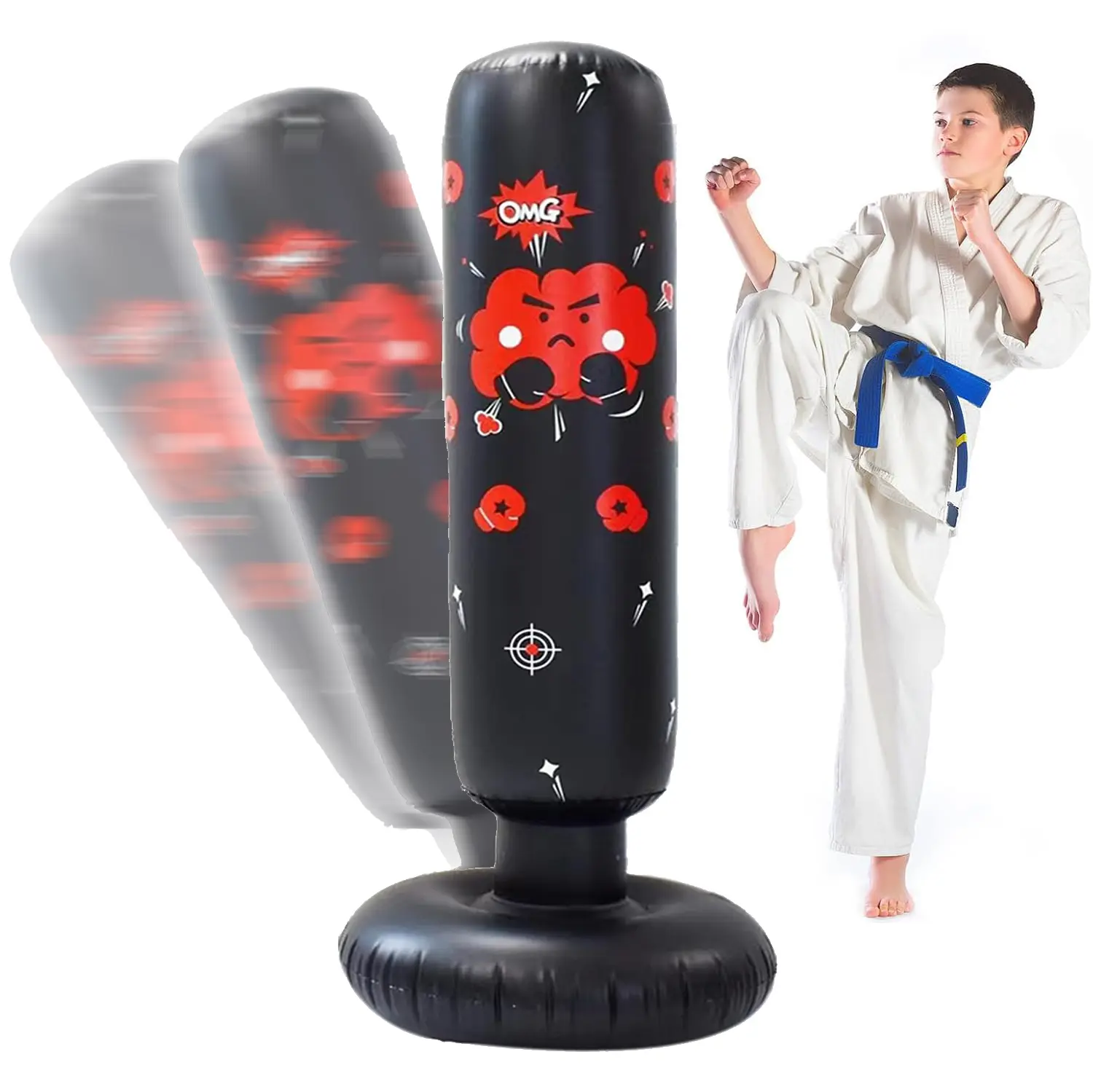 Inflatable Punching Bag, Boxing Bag with Stand, Tumbler Boxing Column for Fitness, Immediate Bounce Back for Home Gym Workout, Kids & Teens Gifts