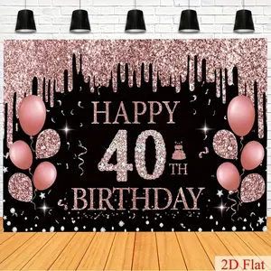Summervibes [Party Banner] 1pc Happy 40Th Birthday Balloons Glitter Diamante Backdrop, Party Decoration, 228.6X179.83cm Poly, Party Background, Theme Decoration, Birthday Party, Garden Outdoor, Photo Booth B