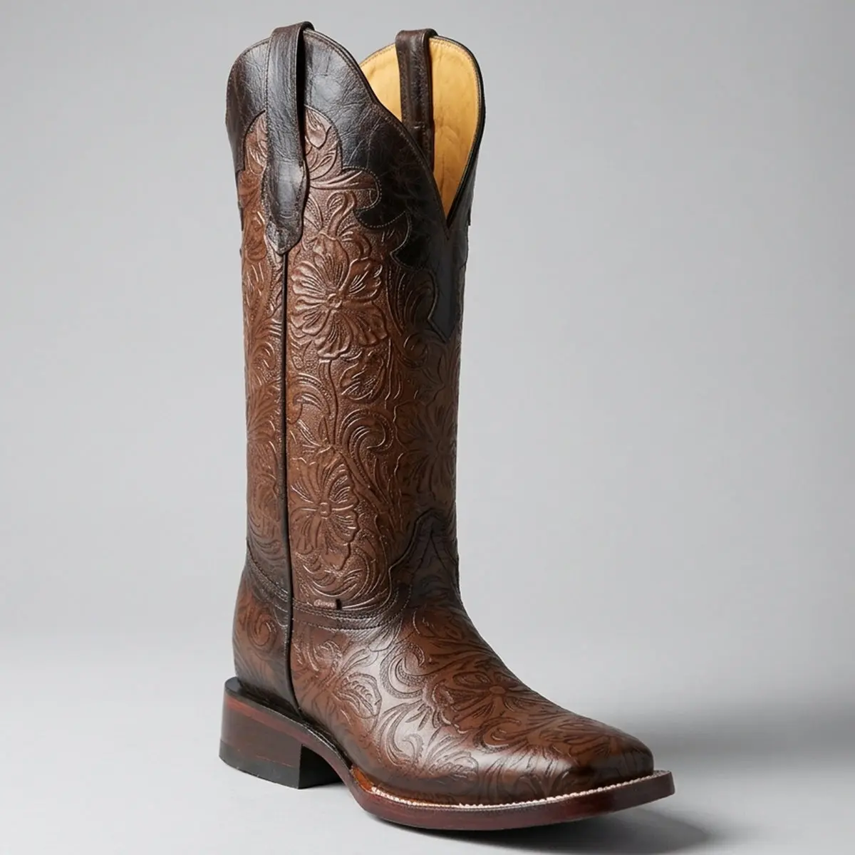Botas Doble R Hand-Tooled Print Square Toe Cowgirl Boots